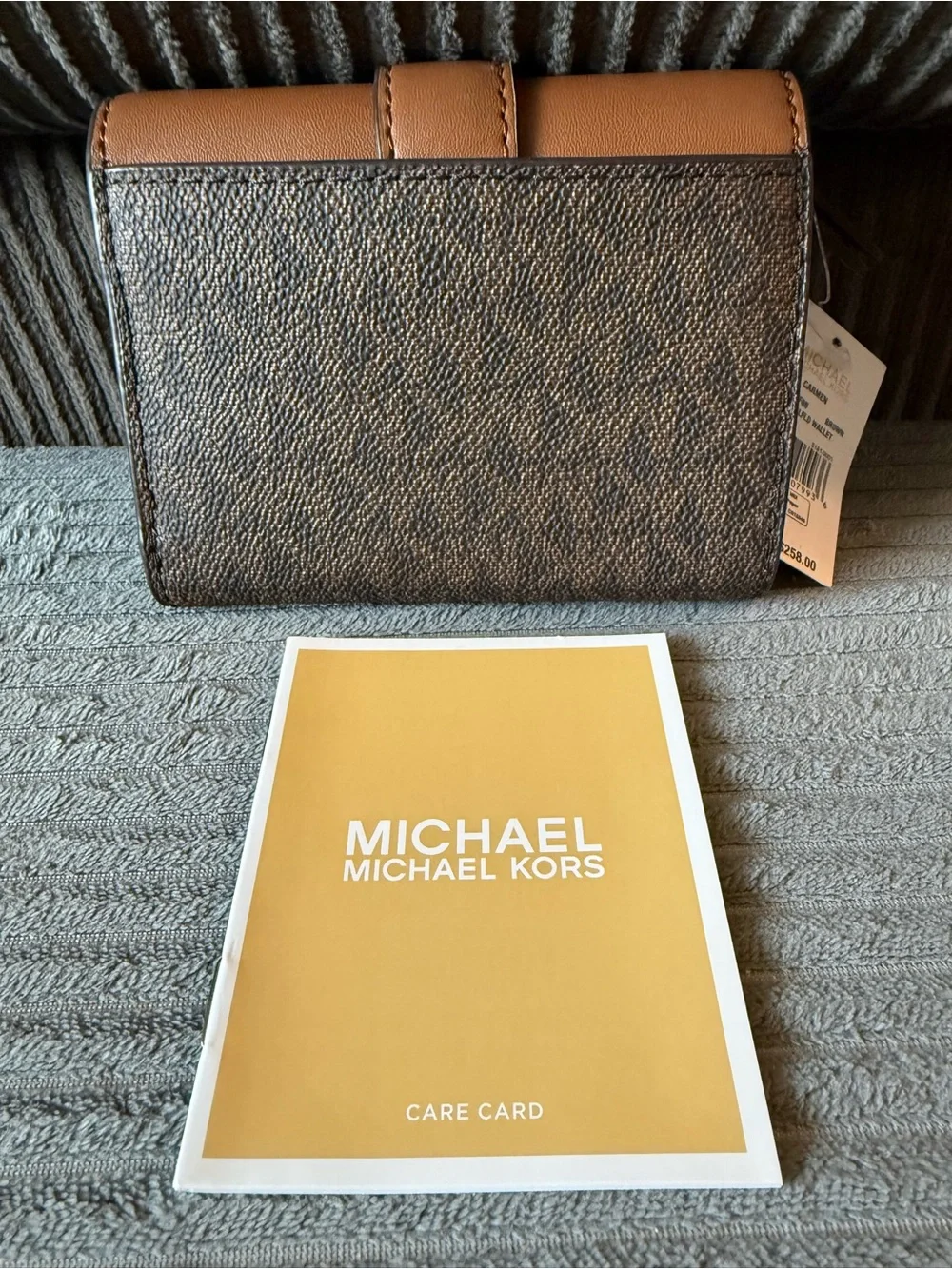 Michael Kors New Tan and Brown Logo-Accented Signature Wallet Carmen Bifold Flap